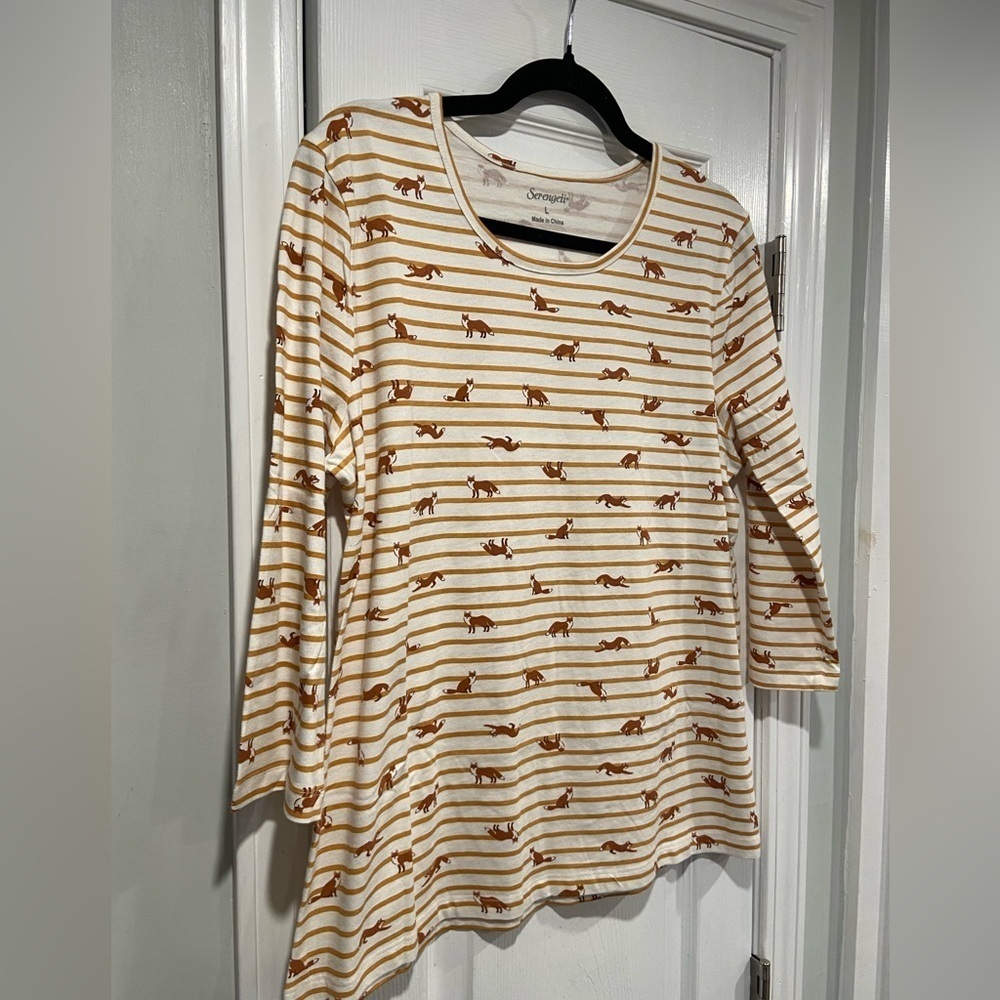 NWOT Serengeti Size L Mustard Stripe Red Fox Long Sleeve Crew Neck Tee Shirt - Picture 5 of 11